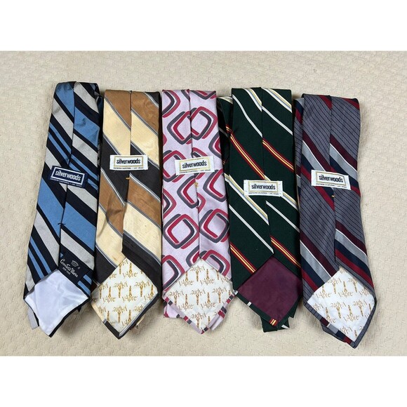 Silverwood Retro Tie Lot - 5 Silk Ties Y'Apre and‎ Countess Mara Striped 1980s - Picture 1 of 15